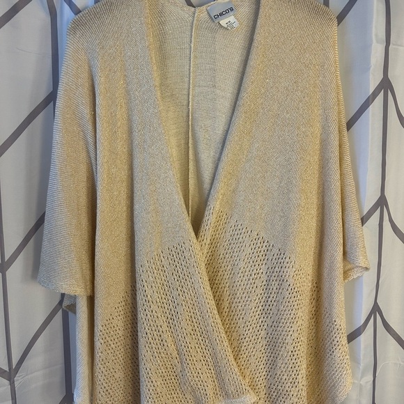 Chico's Sweaters - Chico's Cream and Gold Open-Front Poncho